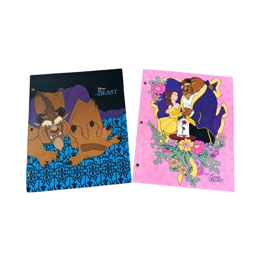 Vintage 1991 Disney Beauty and the Beast 2 Pocket Folders Set of 2 Belle Beast